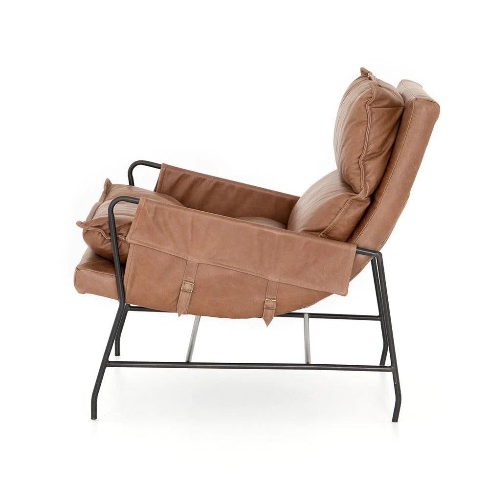 Four Hands Taryn Genuine Leather Lounge Chair - Modern w/ Comfort Side