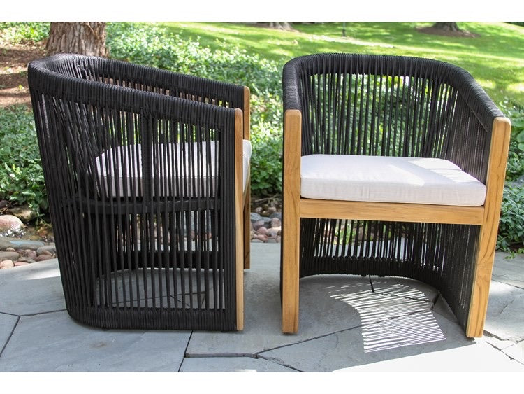 Luxe Decor - Teak & Black Rope Dining Chair Set By Outdoor Interiors Front & Side