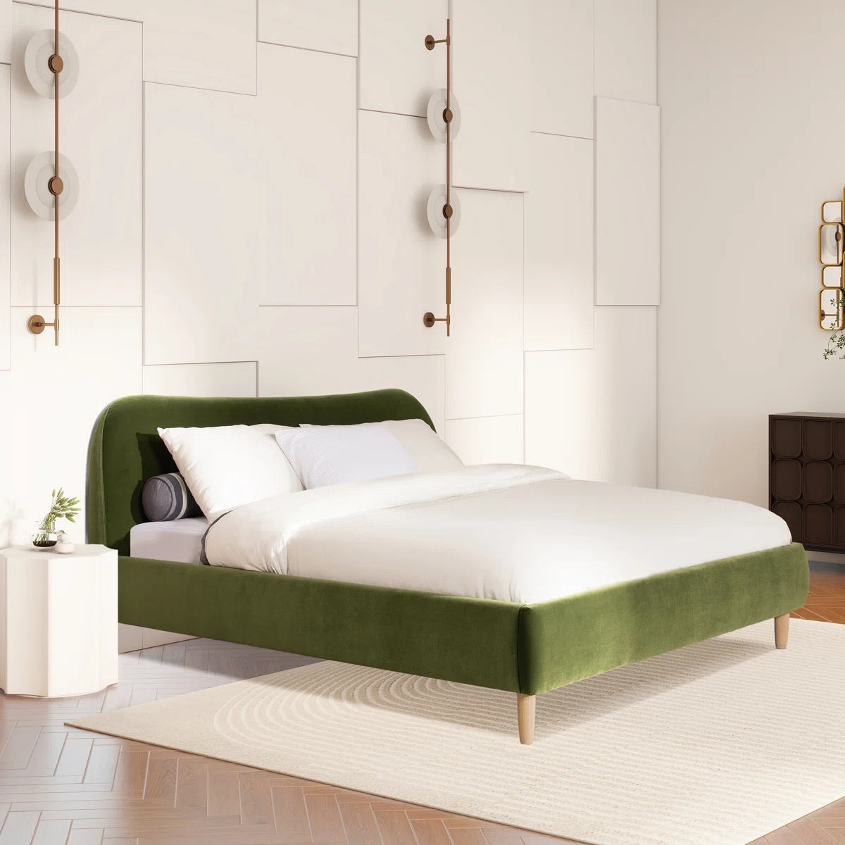 Latitude Run Derte Upholstered Sleigh Bed Staged