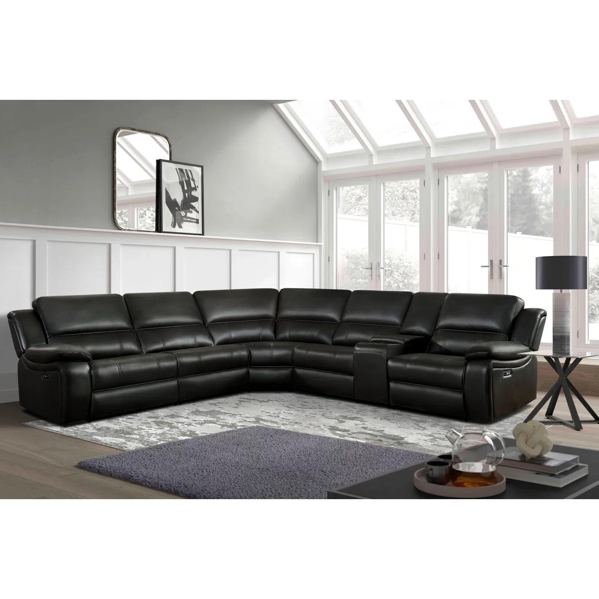 Latitude Run Jeanna 135.5" Modern & Contemporary 6-Piece Modular Power Reclining Sectional Sofa - USB Charging - Staged