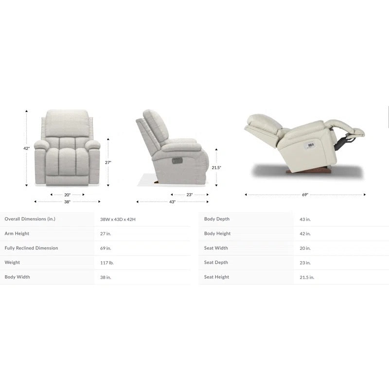 La-Z-Boy Greyson Leather Match Power Rocking Recliner with Power Headrest and Lumbar - Dimensions
