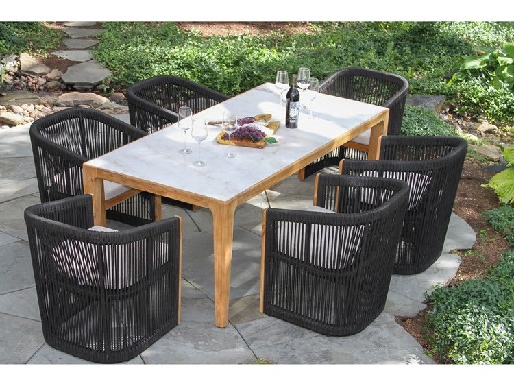 Luxe Decor - Teak & Black Rope Dining Chair Set By Outdoor Interiors Staged