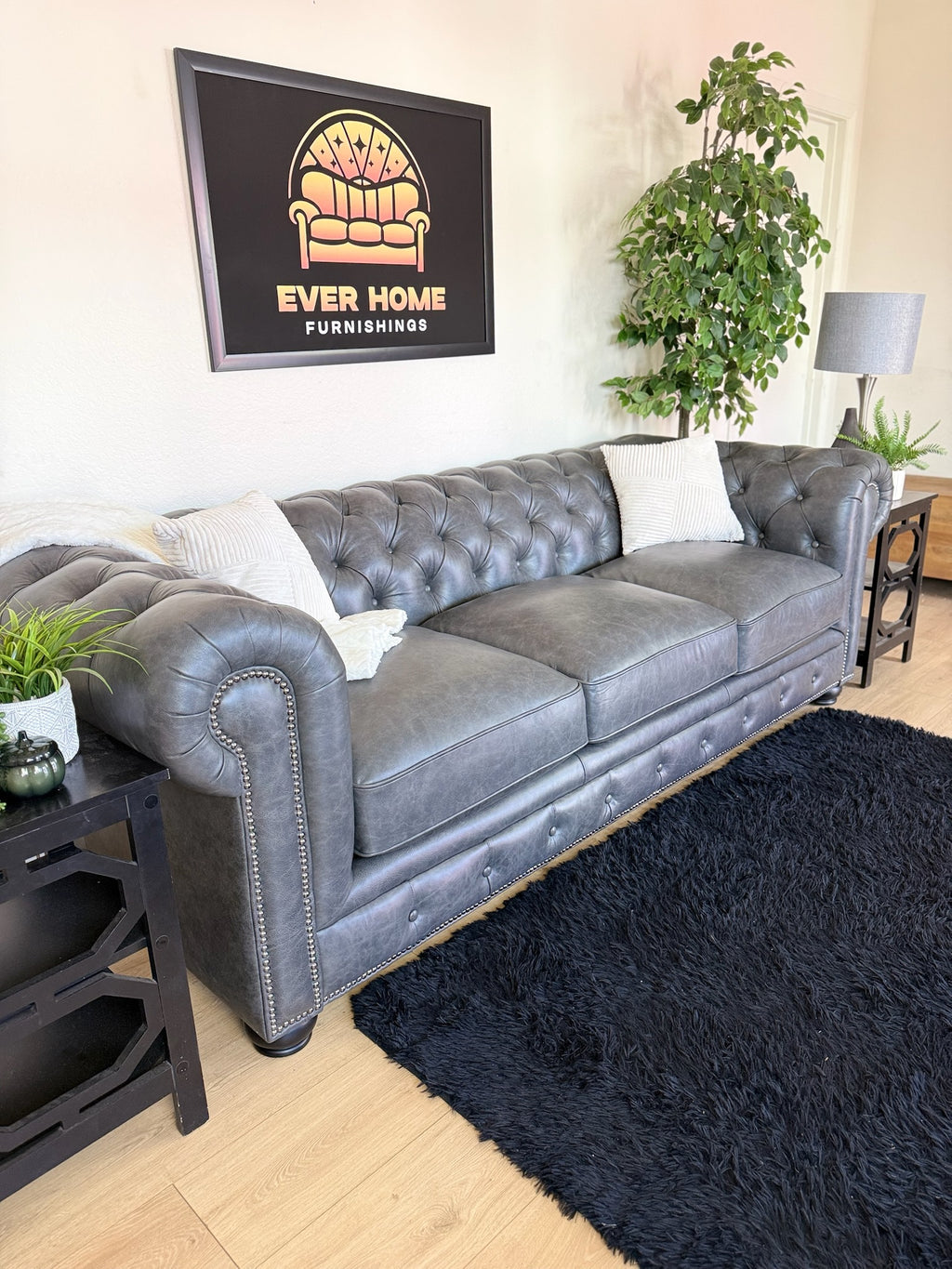 Birch Lane Freddie 95” Genuine Leather Mid-Century Modern Sofa