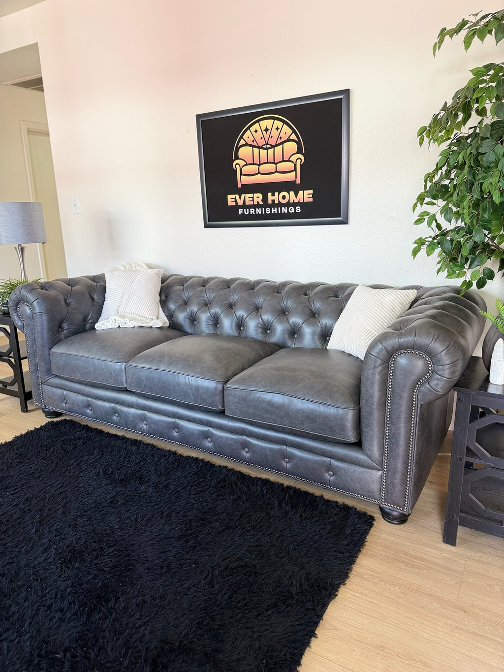Birch Lane Freddie 95” Genuine Leather Mid-Century Modern Sofa